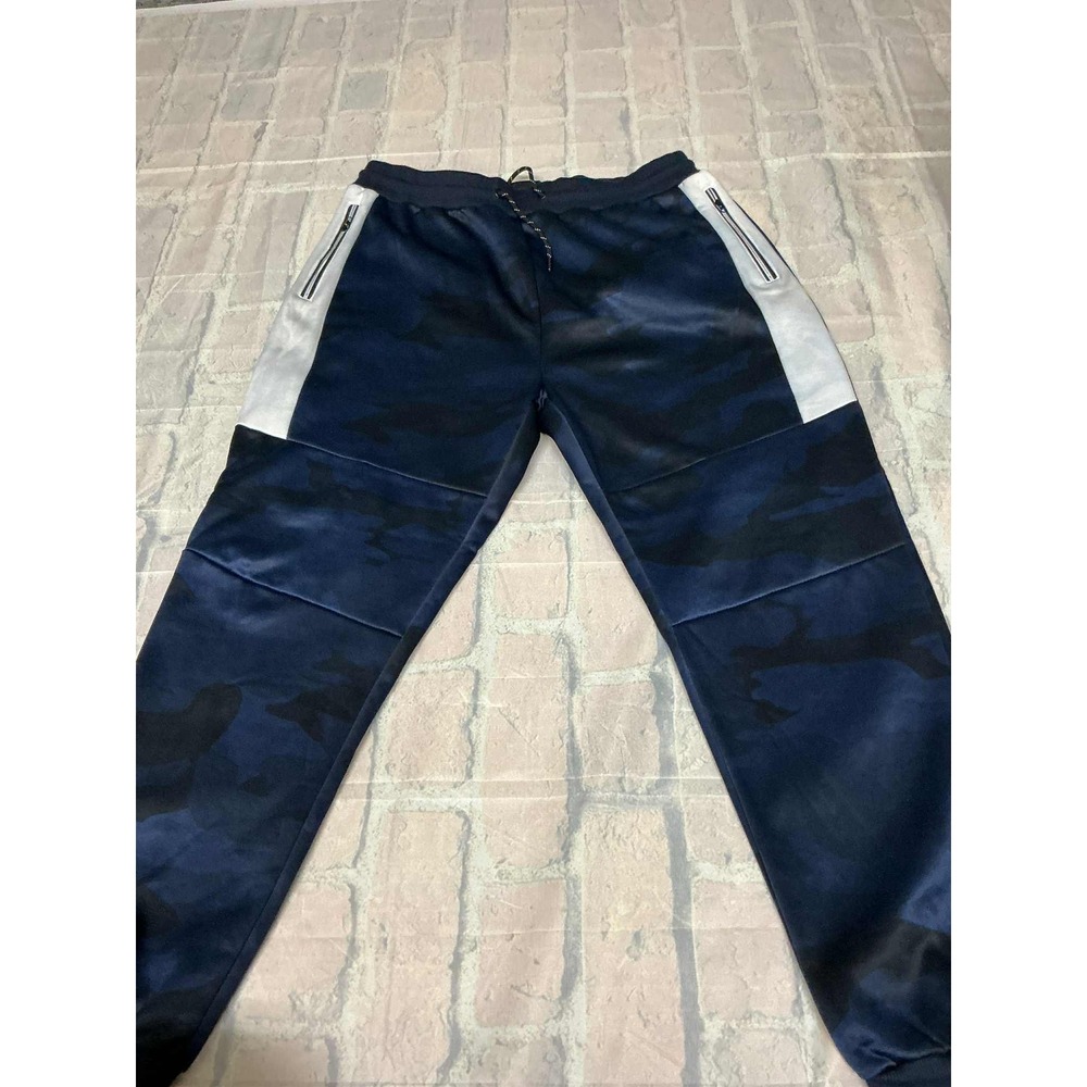 RESET Men's Camo Joggers XXL Blue Black Zip Pockets Athletic Track Pants